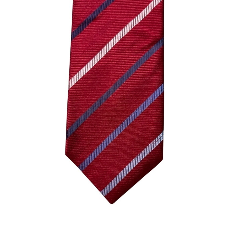 Haines & Bonner London Mens Red Striped Silk Tie Handmade Repp Stripe RN 77916